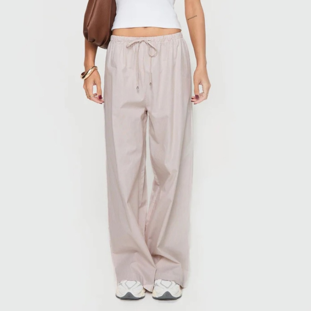 Princess Polly Wide Leg Drawstring Pants in Light Taupe